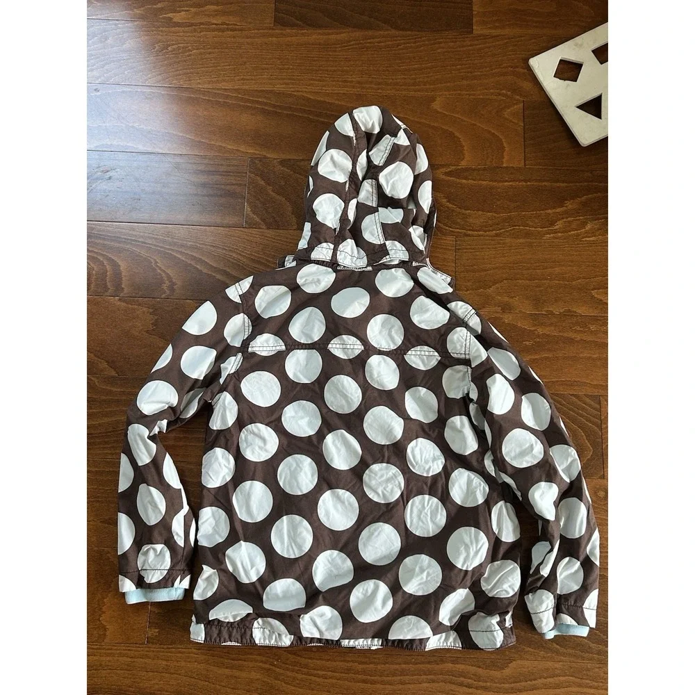 Mini Boden‎ Girl's Polka Dot Jacket Brown & White Hooded Sz 11-12 Full Zip
